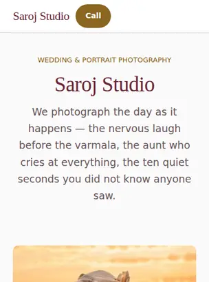 The Wedding and Photography template on a phone
