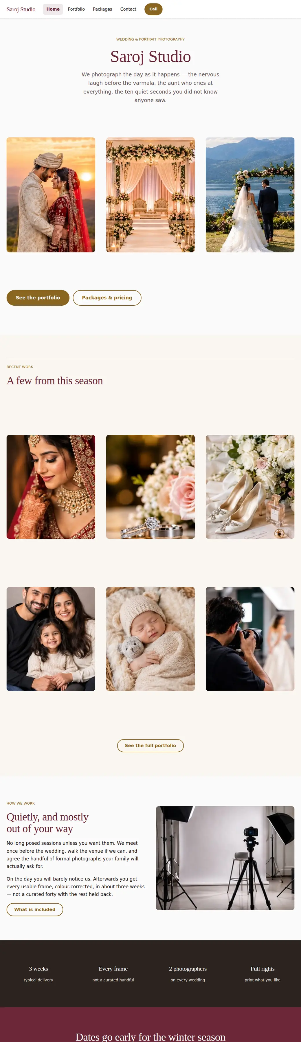 The Wedding & Photography template, shown as a finished website